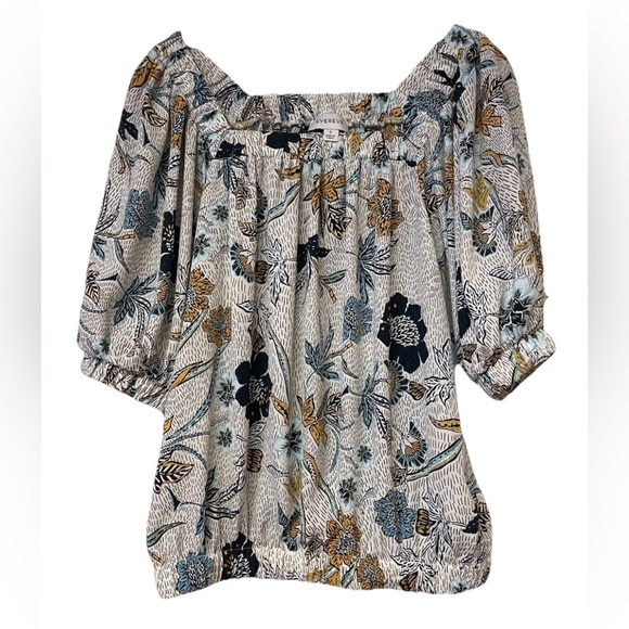 NWOT Evereve Adina Square Neck Floral Print top Size S blue and white print - Picture 2 of 8